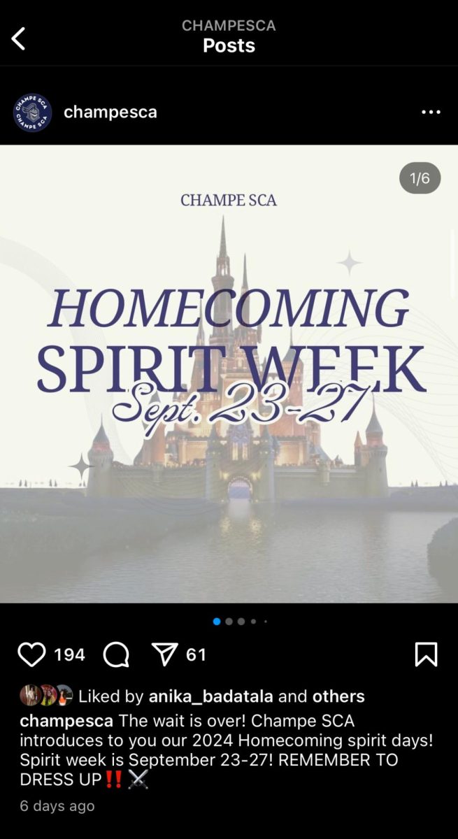 Champe SCA provides a homecoming spirit week post so students are able to know the themes before the week starts. The post has helped students to plan their outfits prior to when the week starts to they have their outfits ready. 